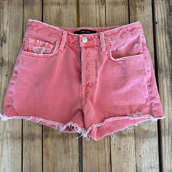 J Brand Pants - J Brand Distressed Faded Red Raw Hem Denim Cut Off Shorts Size 25